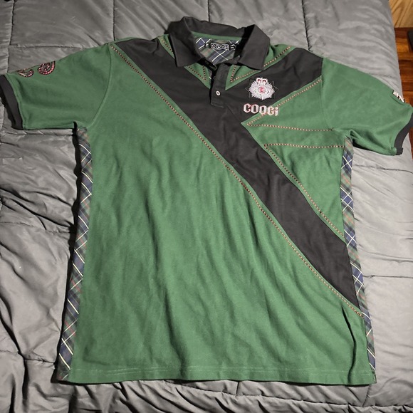 Coogi Polo Shirt Green Embroidered Logo Size XXL 100%‎ Cotton Y2K 2000s Vintage